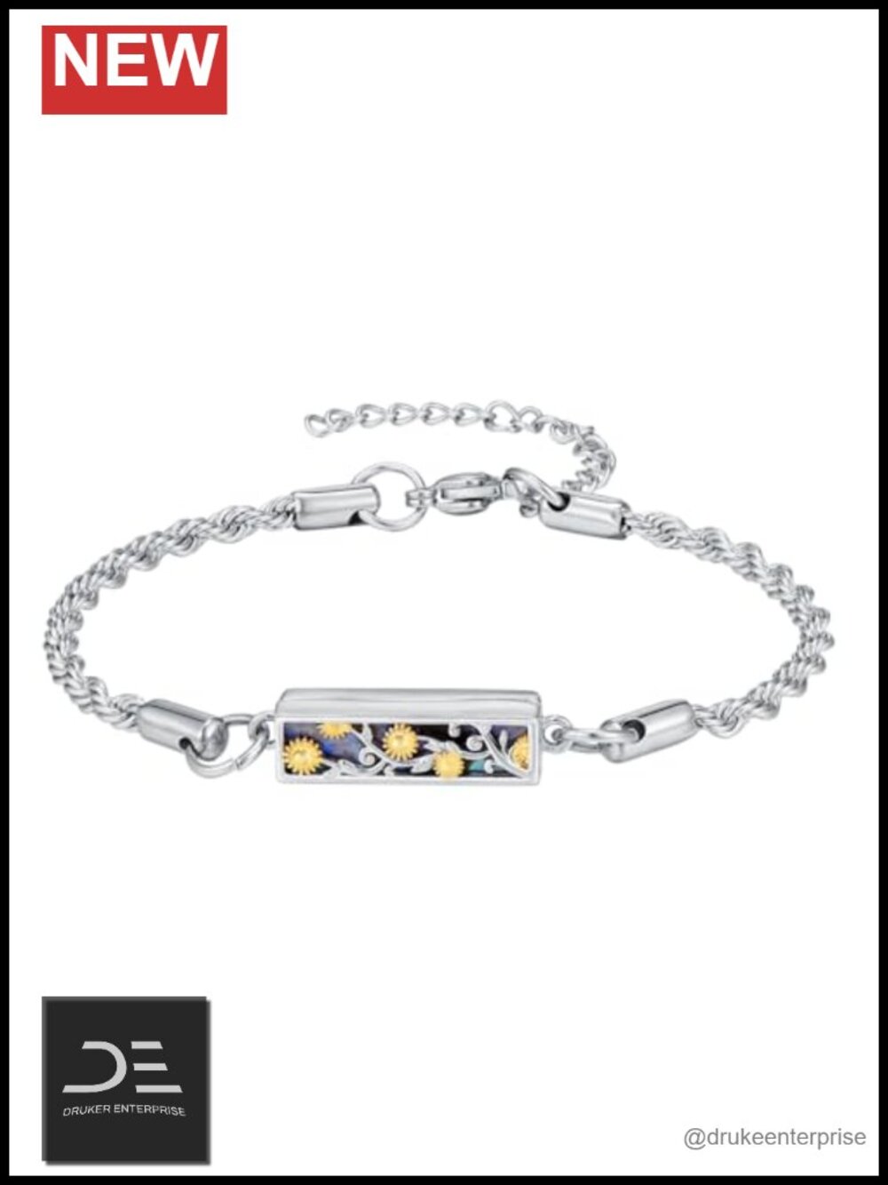 925 Sterling Silver Urn Bracelet for Ashes Abalone Shell Sunflower Cremation